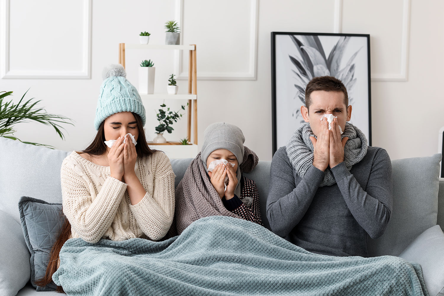 Sick family fighting the flu