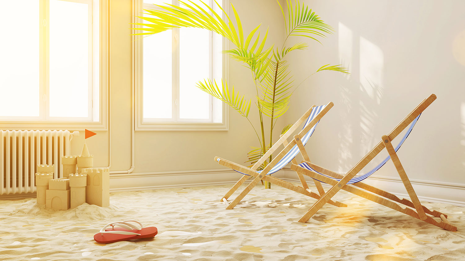 image of summer sand and beach set up inside a residential home