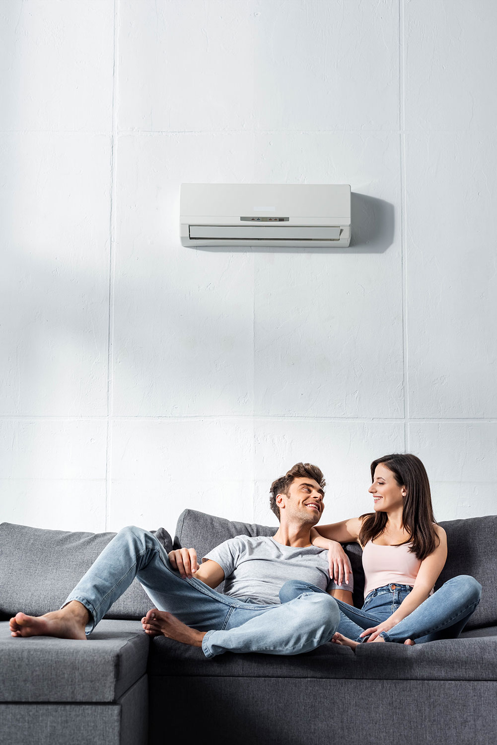 Couple in a Spring, Texas home featuring a ductless mini-split air conditioner