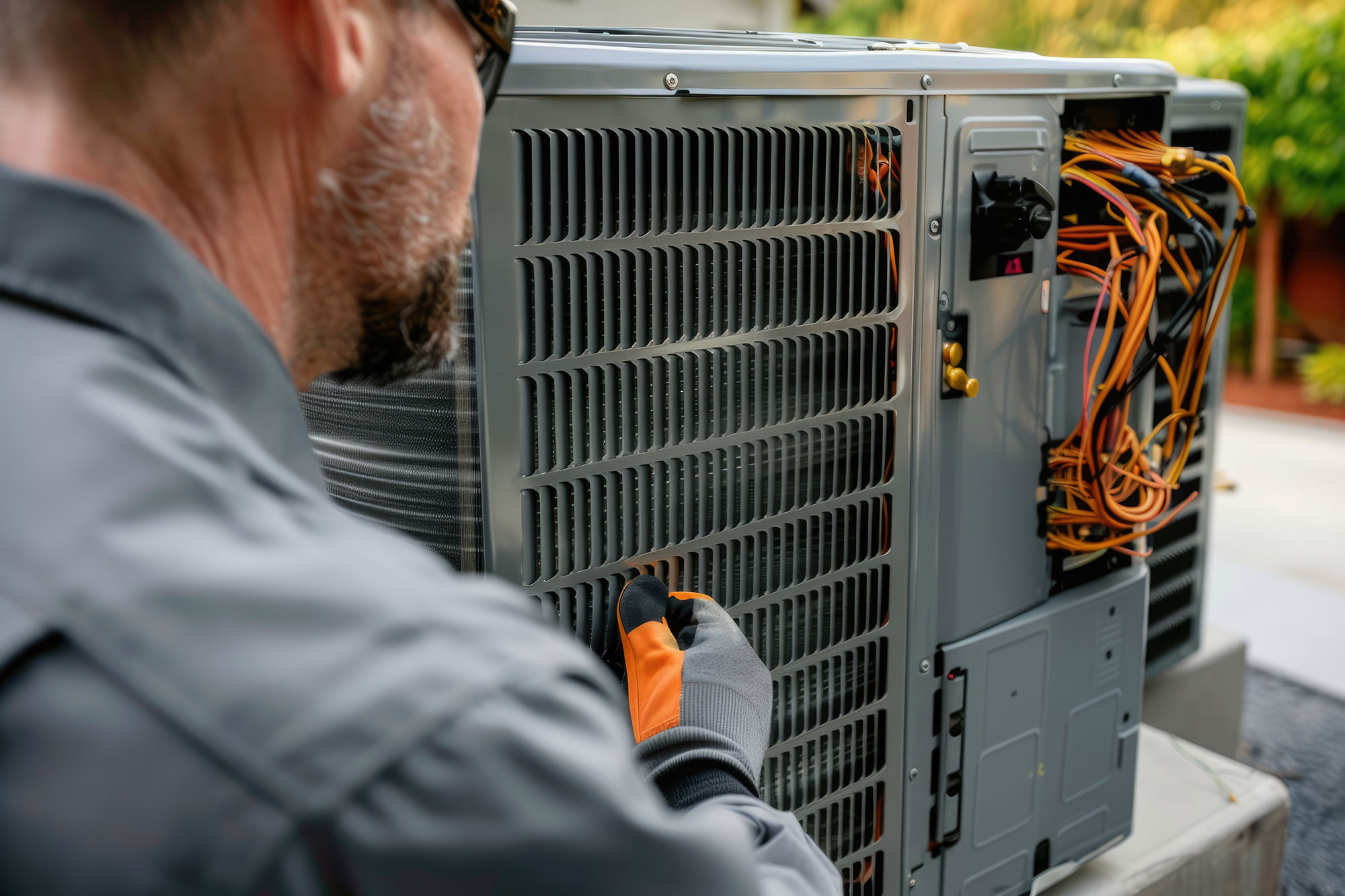 hvac technician installing a soft start system on air conditioning