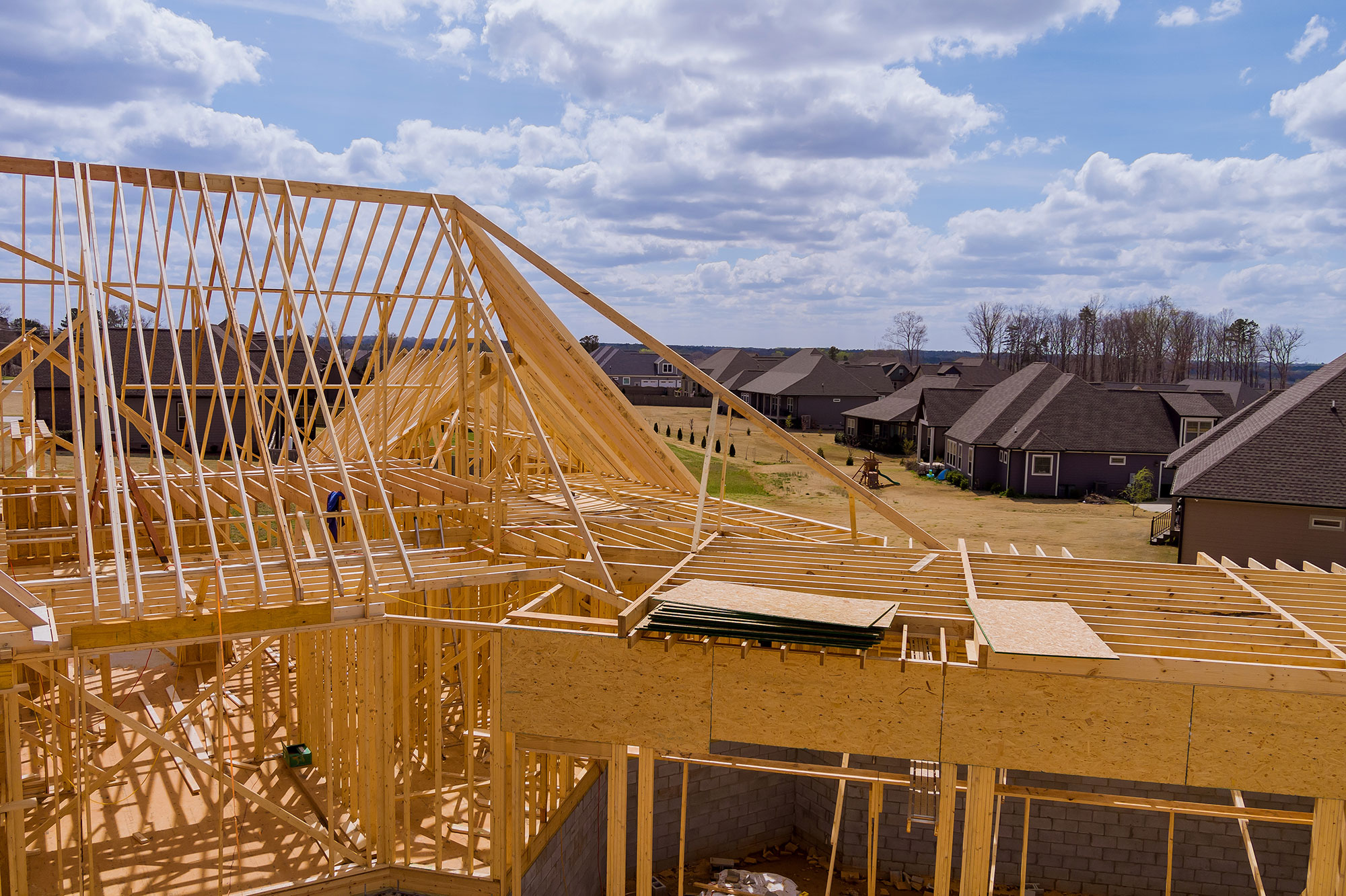 aerial view on new home construction