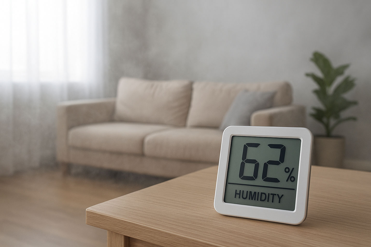 Device showing unacceptable 62% humidity in a home