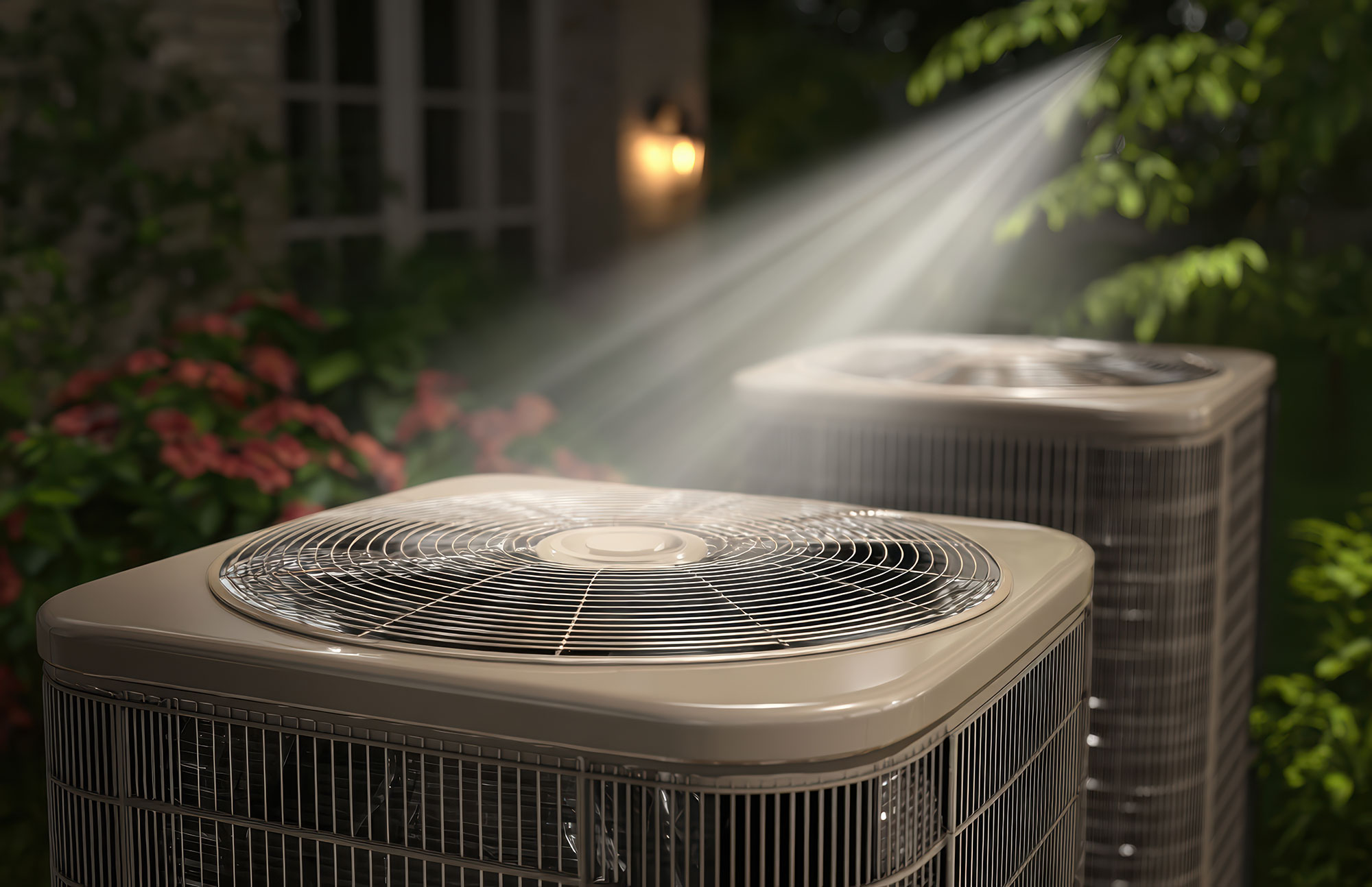 cleaning outdoor HVAC condenser with garden hose