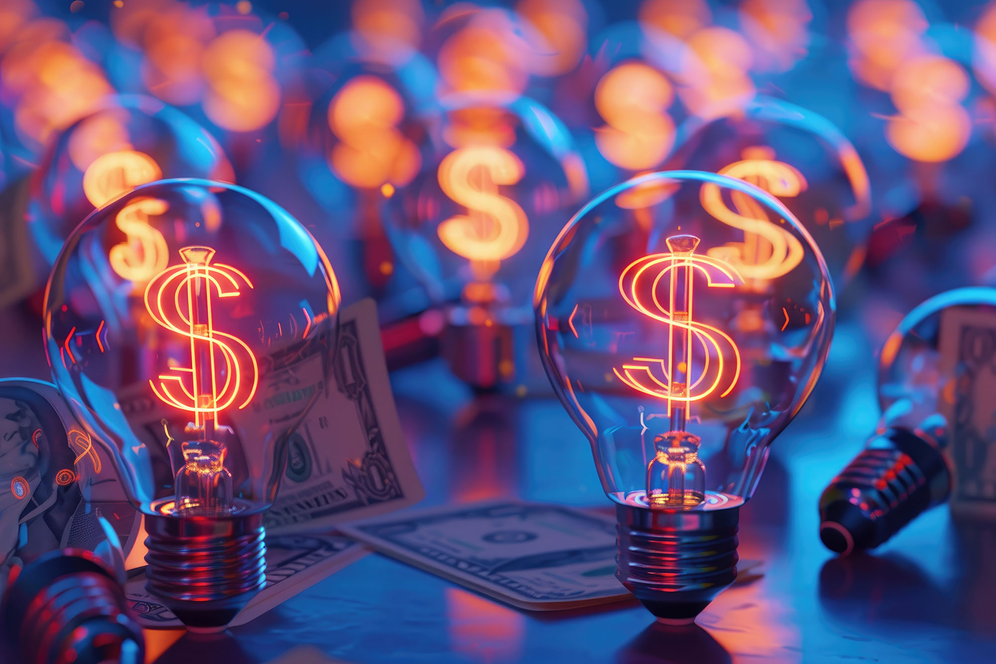 lightbulbs with dollar signs representing energy cost