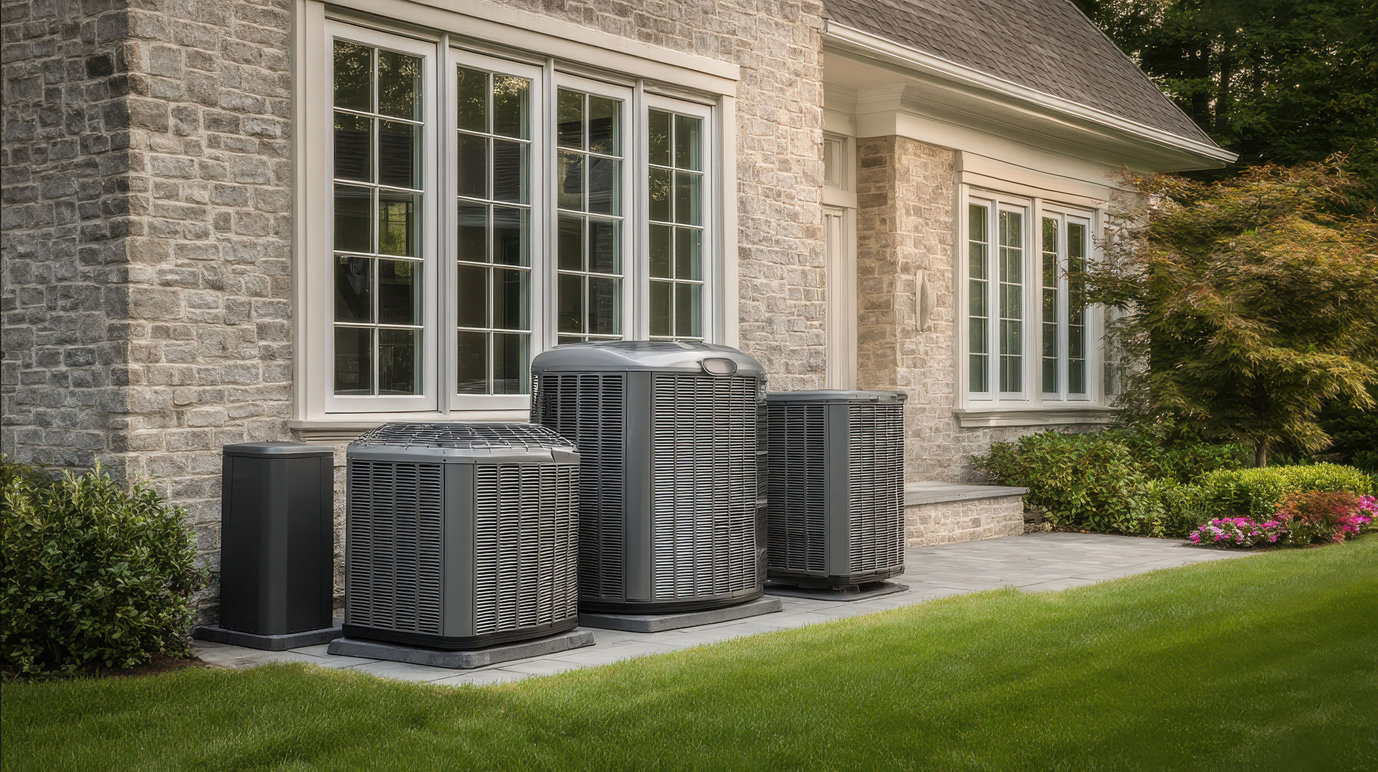 new HVAC condensers sitting outside a home