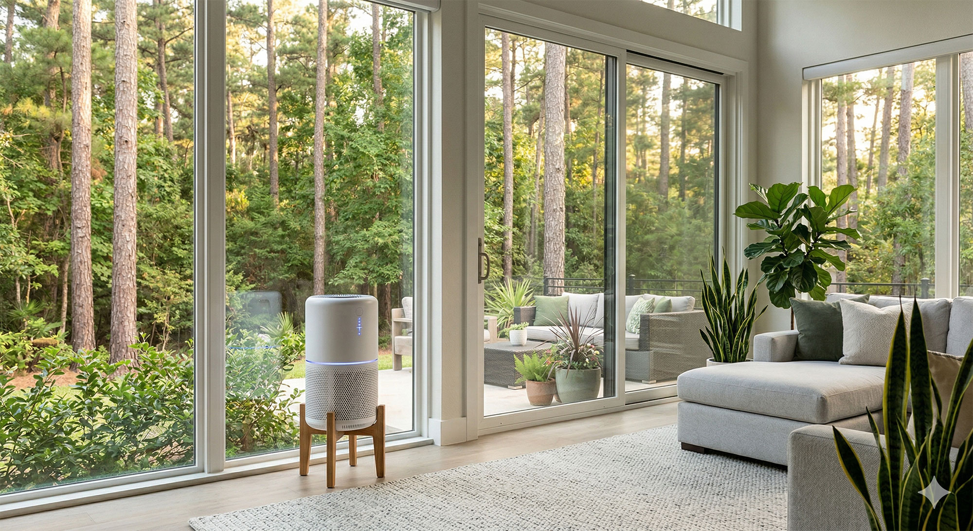 Gemini AI created image of a room air purifier in a home