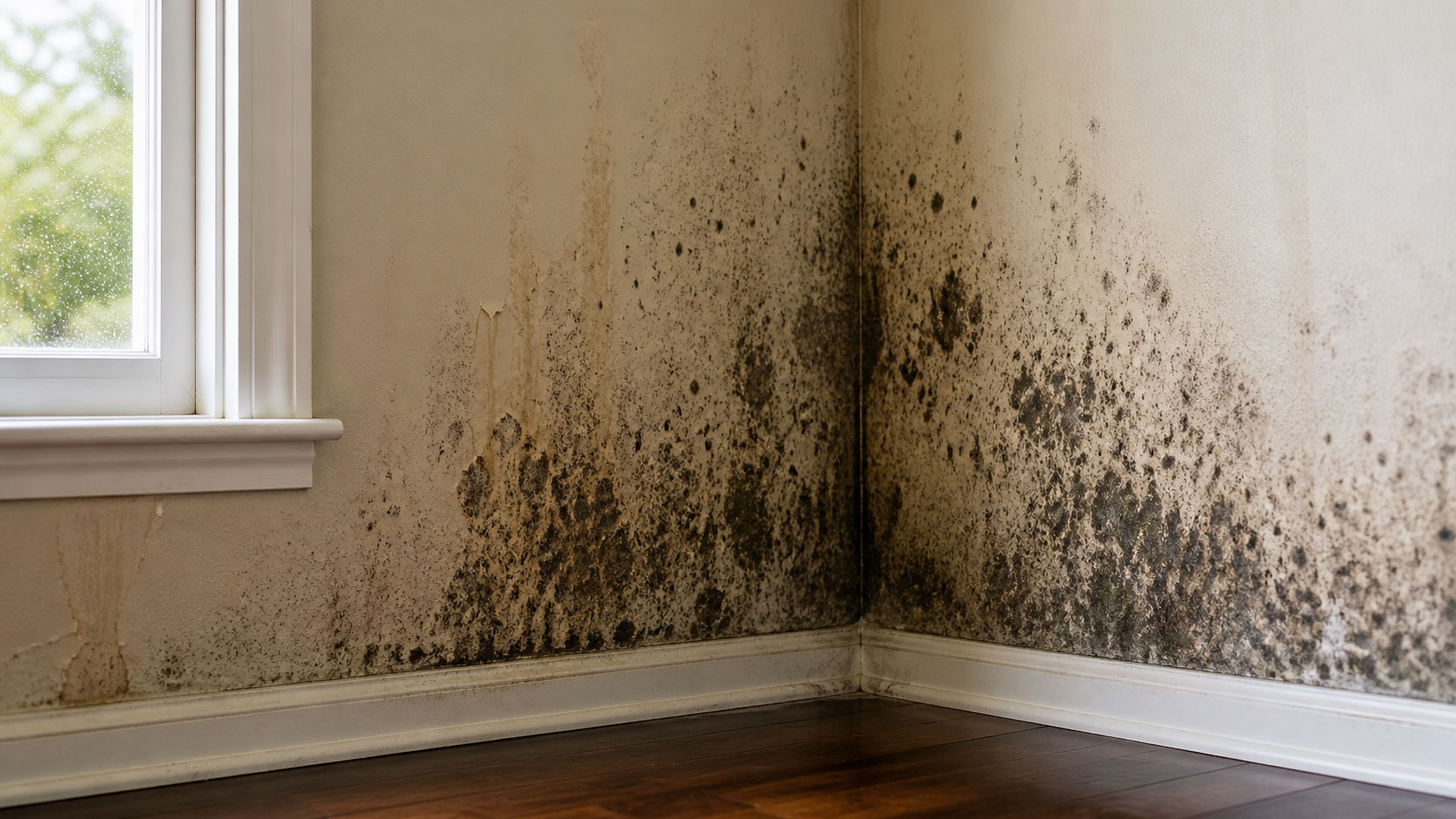 AI generated image showing mold on walls from high indoor humidity