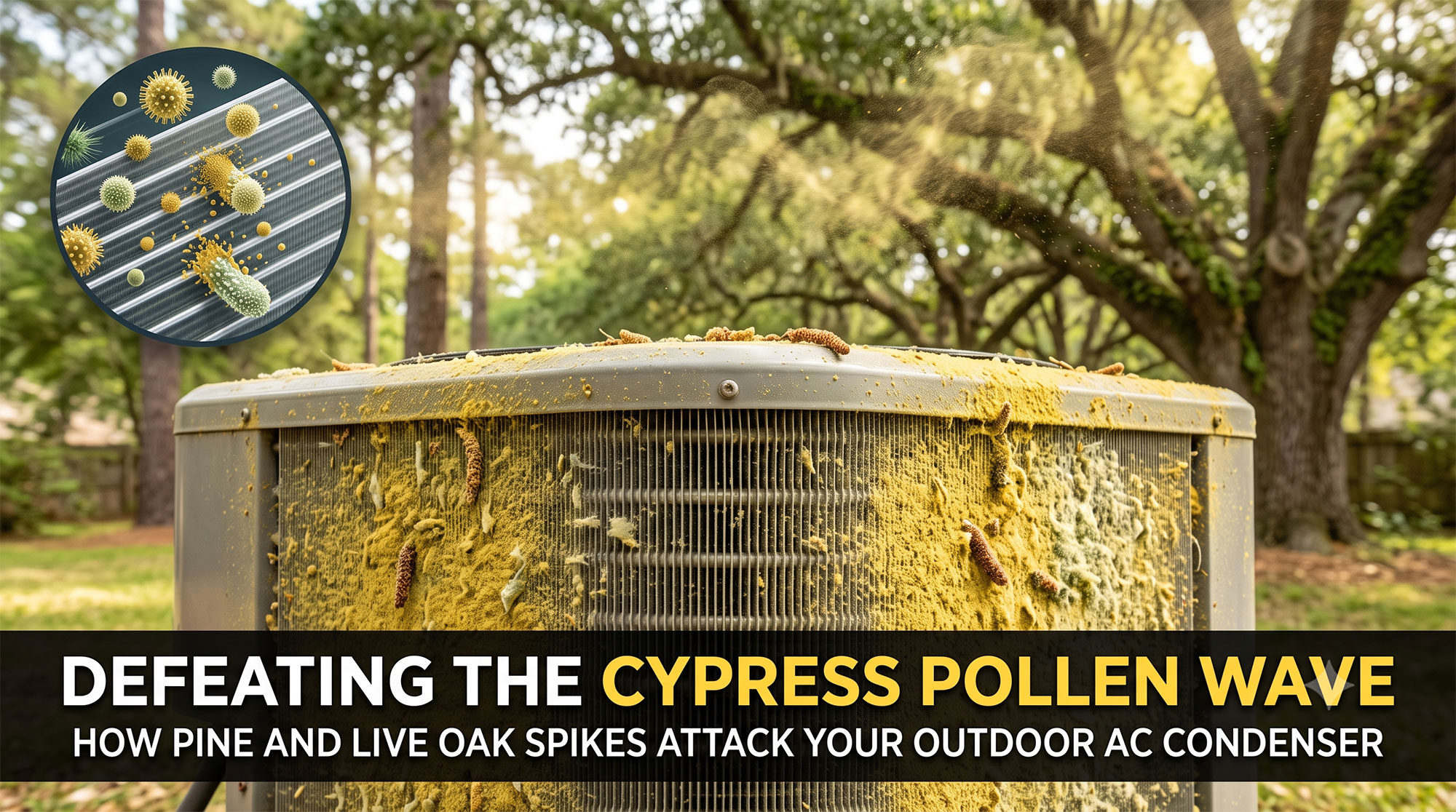 Gemini_Generated_Image_Pollen on Outdoor AC condenser in Cypress Texas