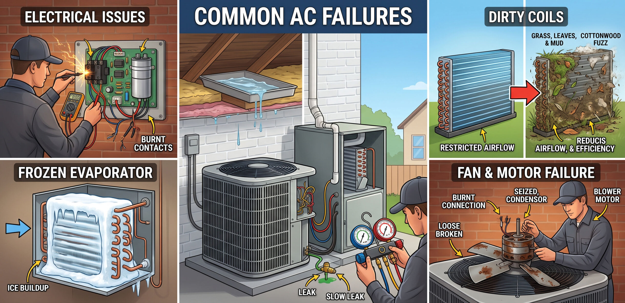 infographic for common AC failures AI generated