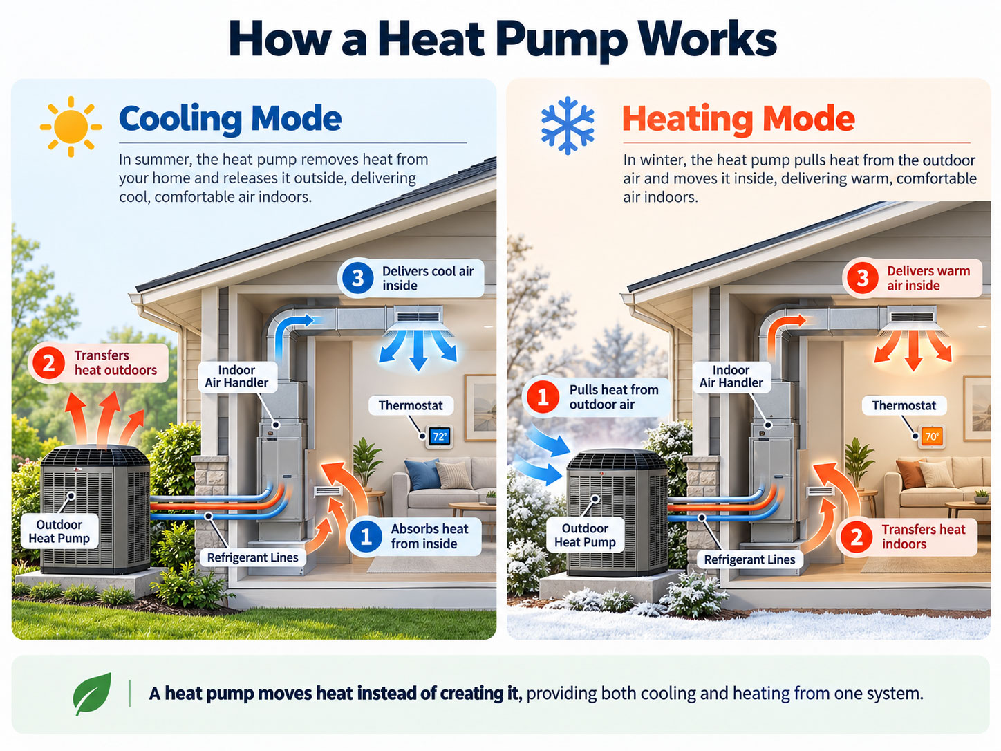 How a Residential Heat Pump works infographic