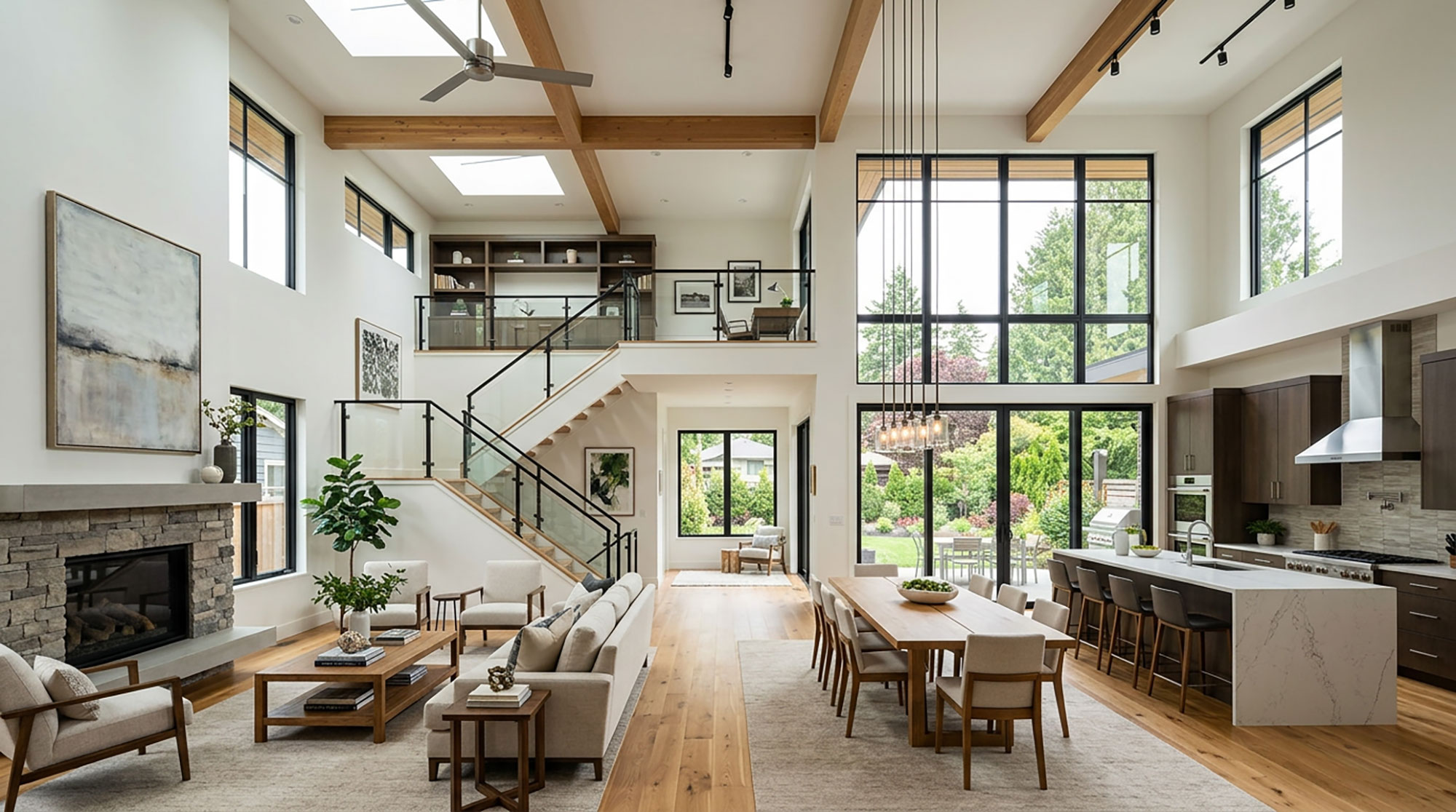 open concept home with high ceiling